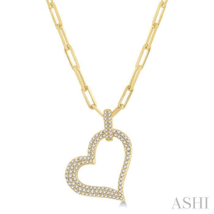 PAVE-SET HEART SHAPE PAPER CLIP DIAMOND FASHION PENDANT