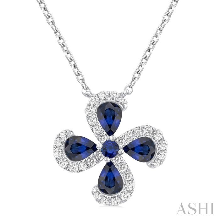 FLORAL SHAPE GEMSTONE & HALO DIAMOND PENDANT