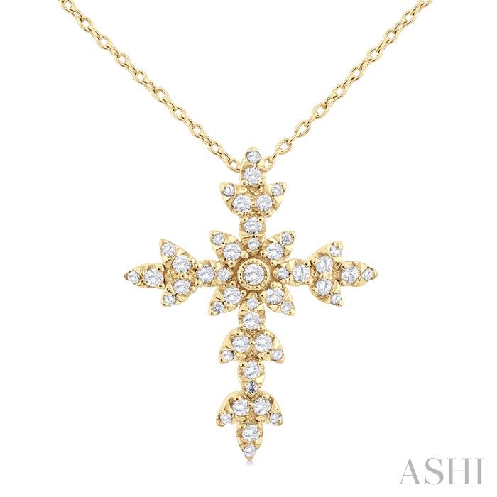 FLORAL CROSS DIAMOND FASHION PENDANT