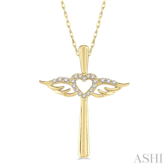 ANGEL WINGS HEART SHAPE & CROSS DIAMOND PENDANT