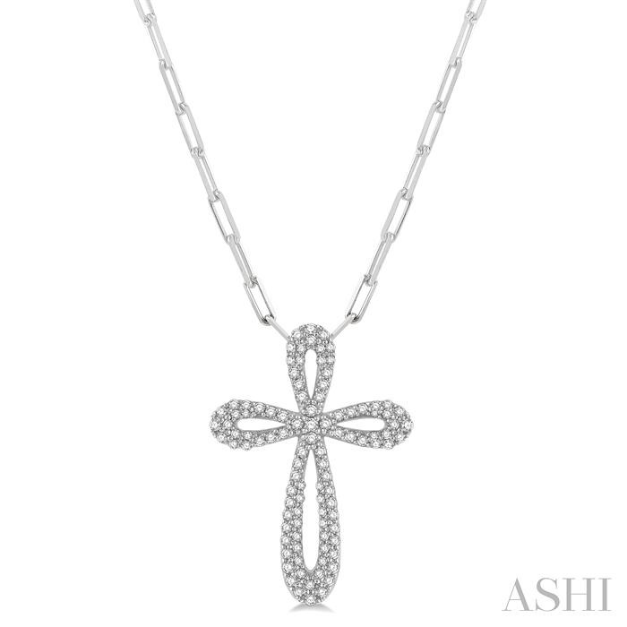 PAVE-SET CROSS PAPER CLIP DIAMOND FASHION PENDANT