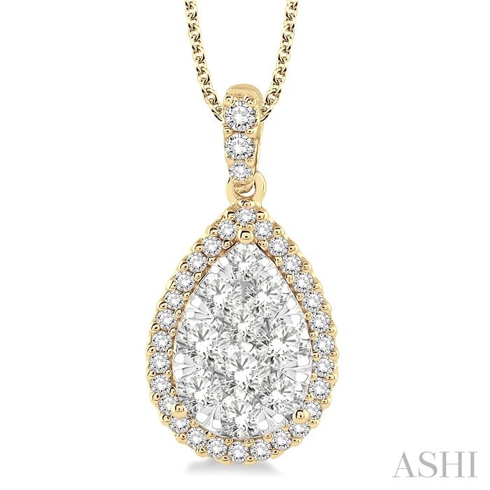 PEAR SHAPE HALO LOVEBRIGHT ESSENTIAL DIAMOND PENDANT