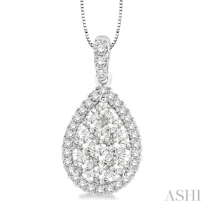 PEAR SHAPE HALO LOVEBRIGHT ESSENTIAL DIAMOND PENDANT