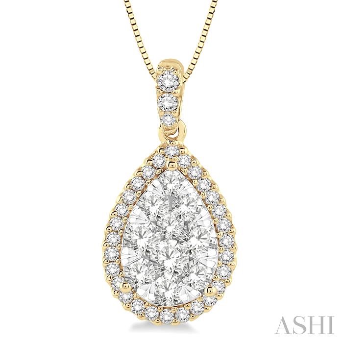 PEAR SHAPE HALO LOVEBRIGHT ESSENTIAL DIAMOND PENDANT