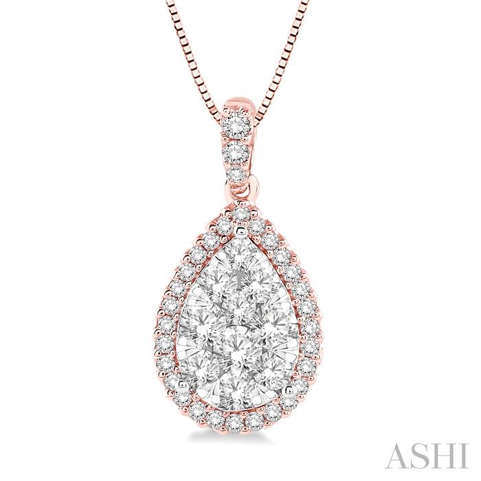 Pear Shape Halo Lovebright Essential Diamond Pendant