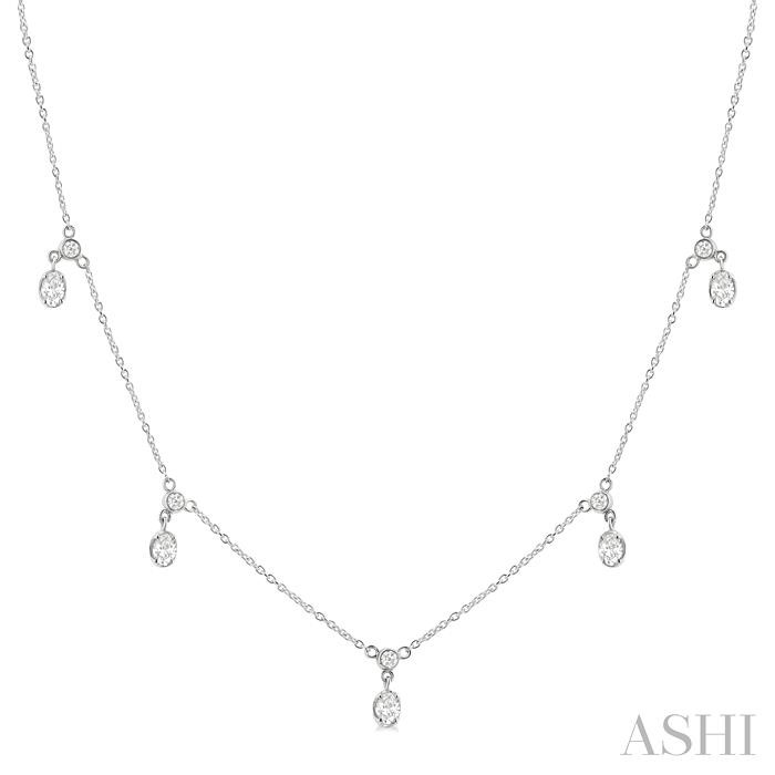 Oval Shape Diamond Dangle Station Necklace