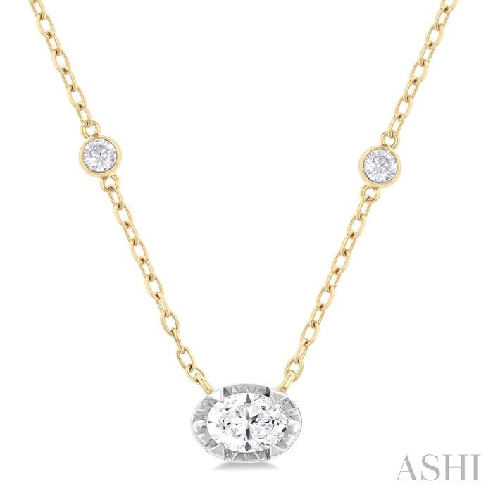 Oval Shape Bezel Set Diamond Station Necklace