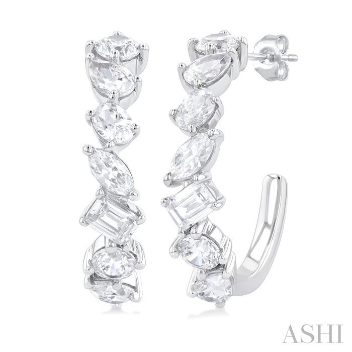 MIXED SHAPE SCATTER DIAMOND FASHION HALF HOOP EARRINGS