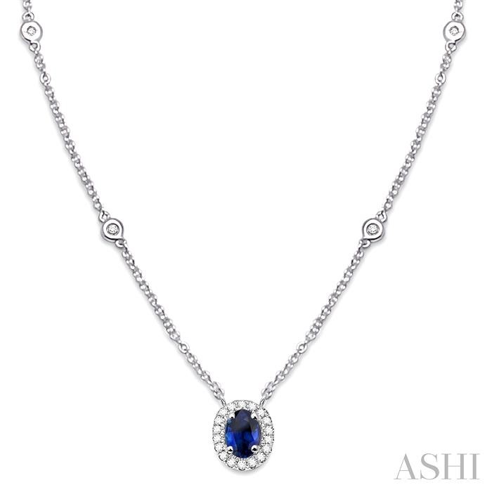 OVAL SHAPE GEMSTONE & HALO DIAMOND STATION NECKLACE