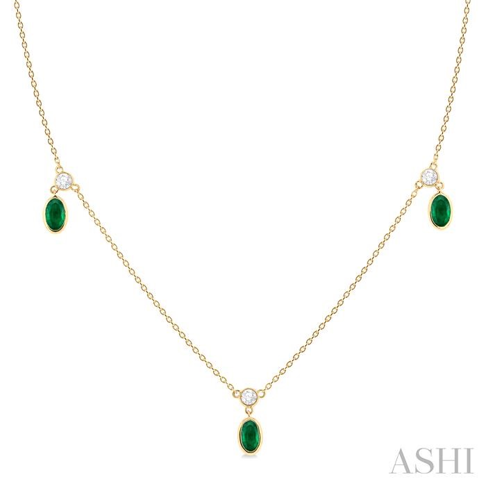 OVAL SHAPE GEMSTONE & DIAMOND STATION NECKLACE