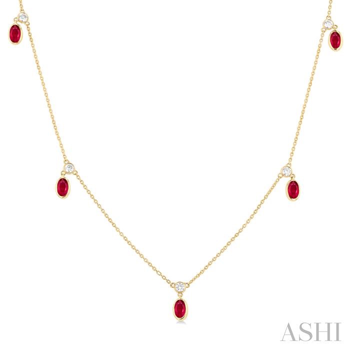 OVAL SHAPE GEMSTONE & DIAMOND STATION NECKLACE