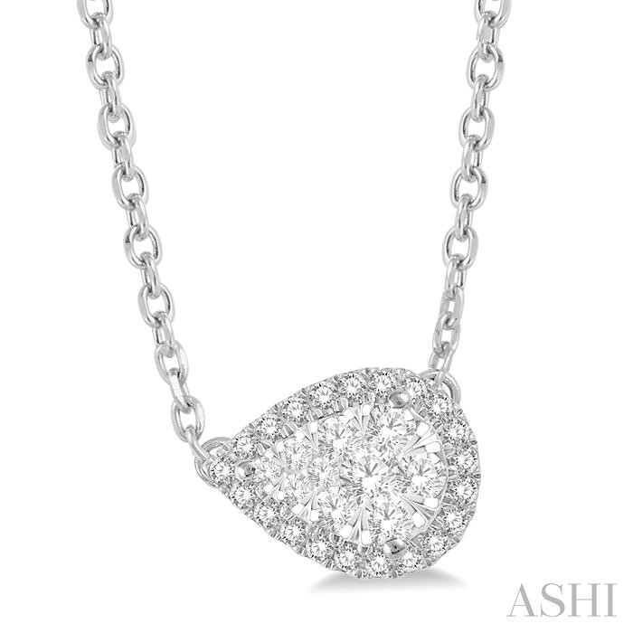 Pear Shape East-West Halo Lovebright Essential Diamond Pendant