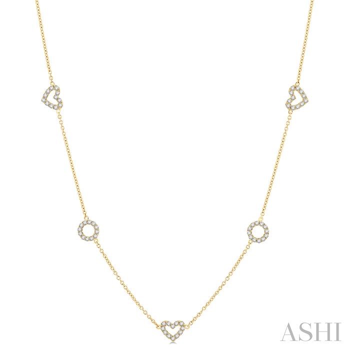 HEART & CIRCLE SHAPE DIAMOND STATION NECKLACE