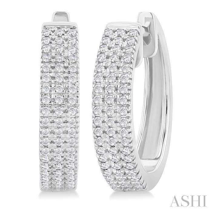 Three Row Diamond Hoop Earrings